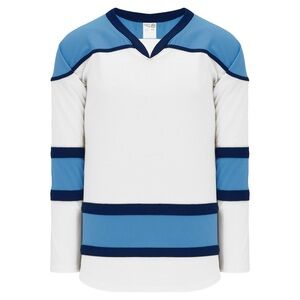 NEW Athletic Knit White and Blue Hockey Jersey, Adult Size Small